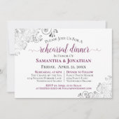 Frilly magenta op witte bruiloft repetitie diner kaart (Voorkant)