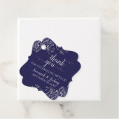 Frilly Navy Blue & Silver Gray Weddenschap Dank je Bedankjes Labels (In situ)