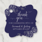 Frilly Navy Blue & Silver Gray Weddenschap Dank je Bedankjes Labels (Voorkant)