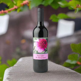 Frilly Pink en Magenta Dahlia Wijn Etiket