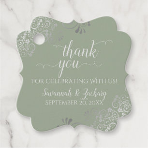 Frilly Sage Green & Silver Grey Weddenschap Dank j Bedankjes Labels