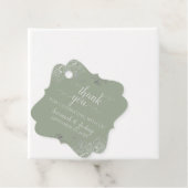 Frilly Sage Green & Silver Grey Weddenschap Dank j Bedankjes Labels (In situ)