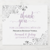 Frilly Silver Lavender & White Weddenschap Bedankt Likeurfles Etiket (Enkel label)