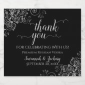 Frilly Silver op Black Weddenschap Bedankt Likeurfles Etiket (Enkel label)