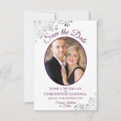 Frilly Zilver & Magenta op Witte Foto Bruiloft Save The Date (Voorkant)