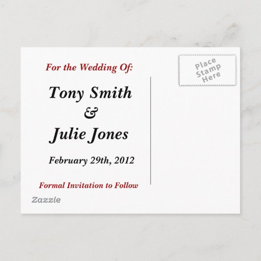 Frilly Zwart, Wit en Rood Save the Date Briefkaart (Achterkant)