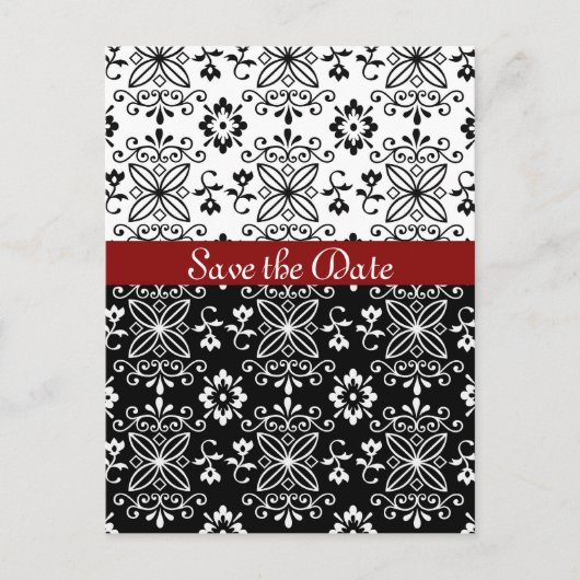 Frilly Zwart, Wit en Rood Save the Date Briefkaart (Voorkant)