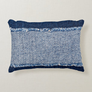 Fringed denim blue jeans lijst. accent kussen