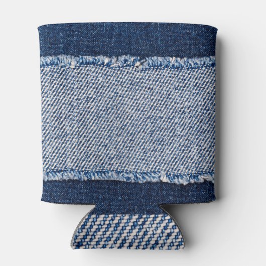 Fringed denim blue jeans lijst. blikjeskoeler (Achterkant)