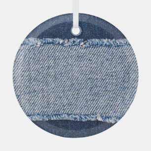 Fringed denim blue jeans lijst. glas ornament