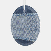 Fringed denim blue jeans lijst. glas ornament (Voorkant links)