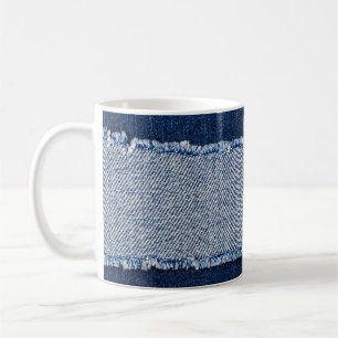 Fringed denim blue jeans lijst. koffiemok