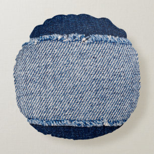 Fringed denim blue jeans lijst. rond kussen