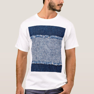 Fringed denim blue jeans lijst. t-shirt