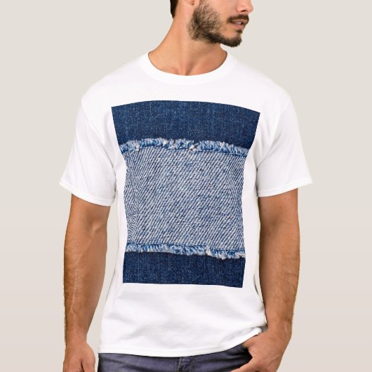 Fringed denim blue jeans lijst. t-shirt (Voorkant)