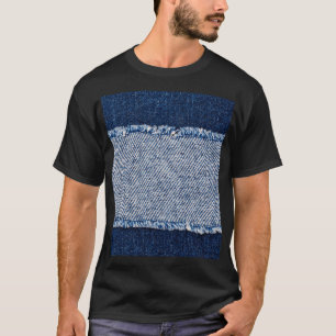 Fringed denim blue jeans lijst. t-shirt