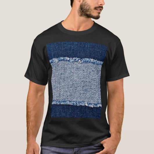 Fringed denim blue jeans lijst. t-shirt (Voorkant)