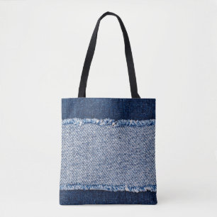 Fringed denim blue jeans lijst. tote bag