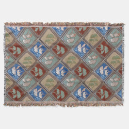 Fringed Throw deken met tekenwerktuig gingko print