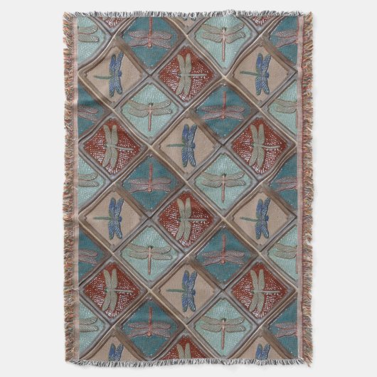 Fringel schroefdeken met dragonfly-afdruk deken (Voorkant Verticaal)