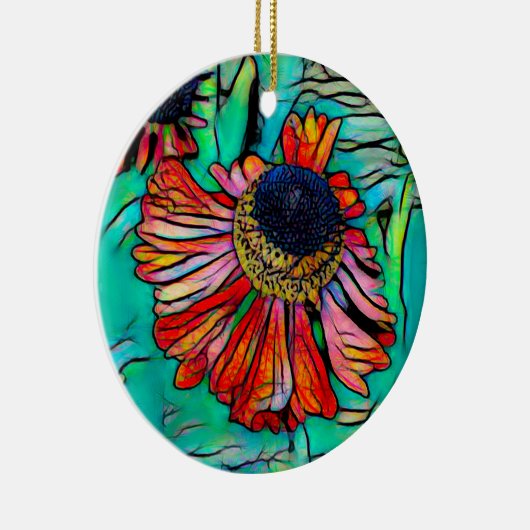 Fringy Helenium met een Glas in lood look Keramisch Ornament (Rechts)