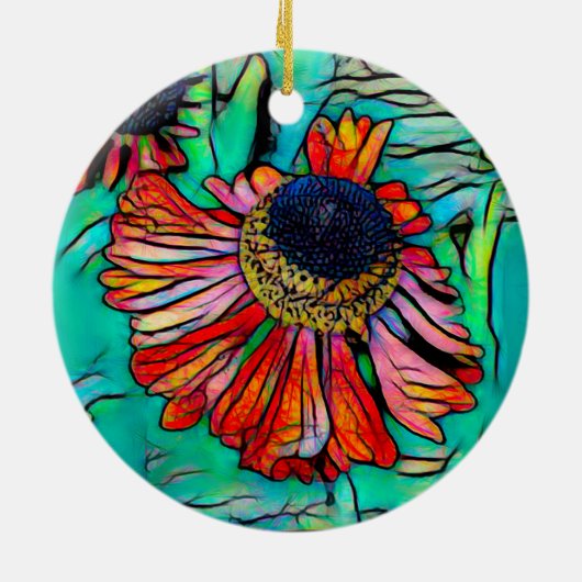 Fringy Helenium met een Glas in lood look Keramisch Ornament (Achterkant)
