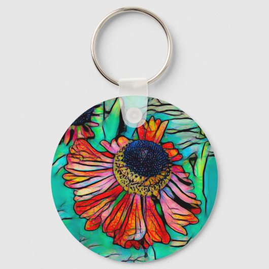 Fringy Helenium met een Glas in lood look Sleutelhanger (Voorkant)