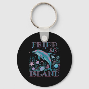 Fripp Island Sc Dolfijnliefhebber Kleurrijk Strand Sleutelhanger