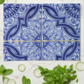 Fris blauw en wit mediterraan Tegel Patroon Theedoek (Gevouwen)