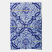 Fris blauw en wit mediterraan Tegel Patroon Theedoek (Verticaal)