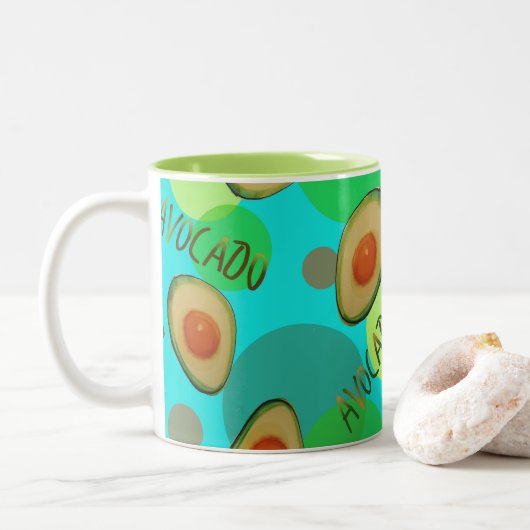 Fris en leuk avocado patroon tweekleurige koffiemok (Met donut)