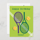 Fris groen en paarse tennisracket Verjaardagspost Briefkaart (Voorkant / Achterkant)