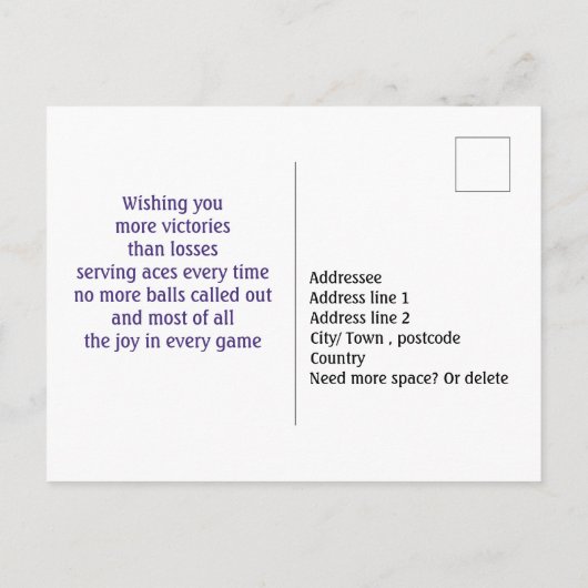 Fris groen en paarse tennisracket Verjaardagspost Briefkaart (Achterkant)