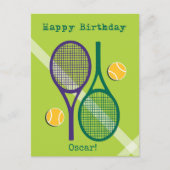 Fris groen en paarse tennisracket Verjaardagspost Briefkaart (Voorkant)
