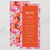 Fris Helder Roze Rood Klaproos Bloemen Bruiloft Menu (Voorkant / Achterkant)