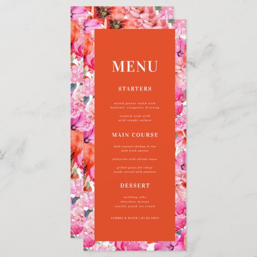 Fris Helder Roze Rood Klaproos Bloemen Bruiloft Menu (Voorkant / Achterkant)