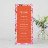 Fris Helder Roze Rood Klaproos Bloemen Bruiloft Menu (Staand voorkant)