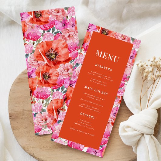 Fris Helder Roze Rood Klaproos Bloemen Bruiloft Menu