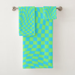 Fris licht blauw & groen vervormd geruit patroon bad handdoek