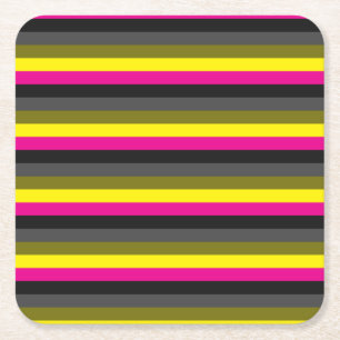 Fris trendy neon geel roze rug grijs gestreept kartonnen onderzetters