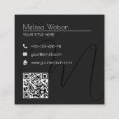 Fris zwart minimal modern wit logo vierkante visitekaartje (Achterkant)