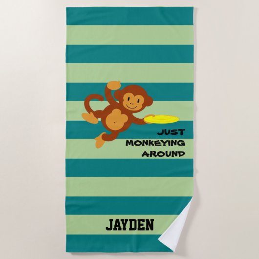 Frisbee Monkey gepersonaliseerde strandlaken (Voorkant)