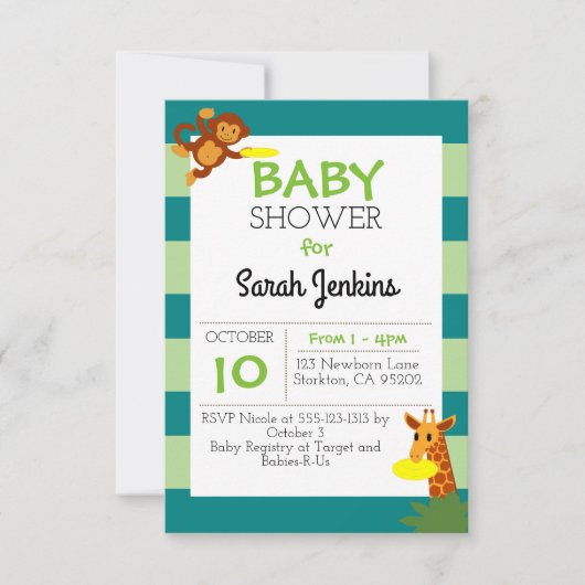 Frisbee Oerwoud Baby shower 3x5 Uitnodiging (Voorkant)