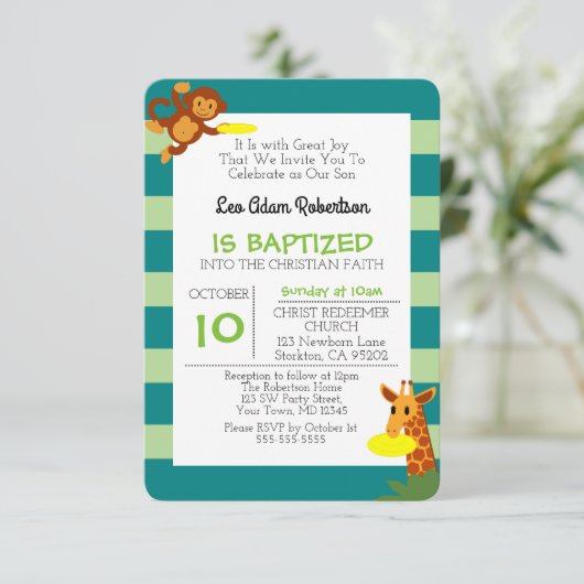 Frisbee Oerwoud Monkey gepersonaliseerd klein doop Kaart (Staand voorkant)