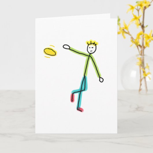 Frisbee Werpende Stickman Kaart (Gele Bloem)