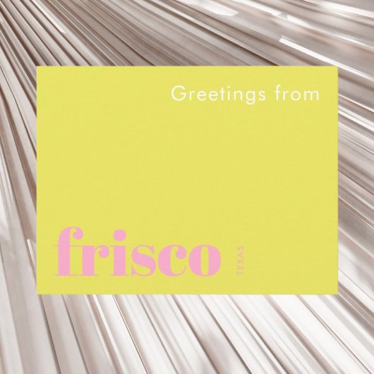 Frisco Texas typografisch geel roze  Briefkaart