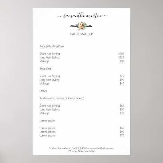 Friseur Haarnadel Blumen Preishear Poster (Voorkant)