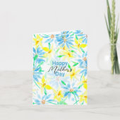 Frisse Blauwgele Waterverf Bloemen Moederdag Kaart (Voorkant)