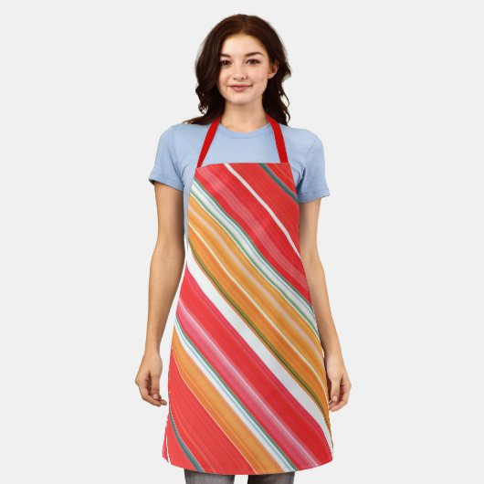 Frisse en heldere rode en gele streep schort (Gedragen)