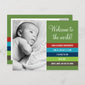 Frisse en kleurrijke geboorteaankondiging - Baby B Aankondigingskaart (Voorkant / Achterkant)